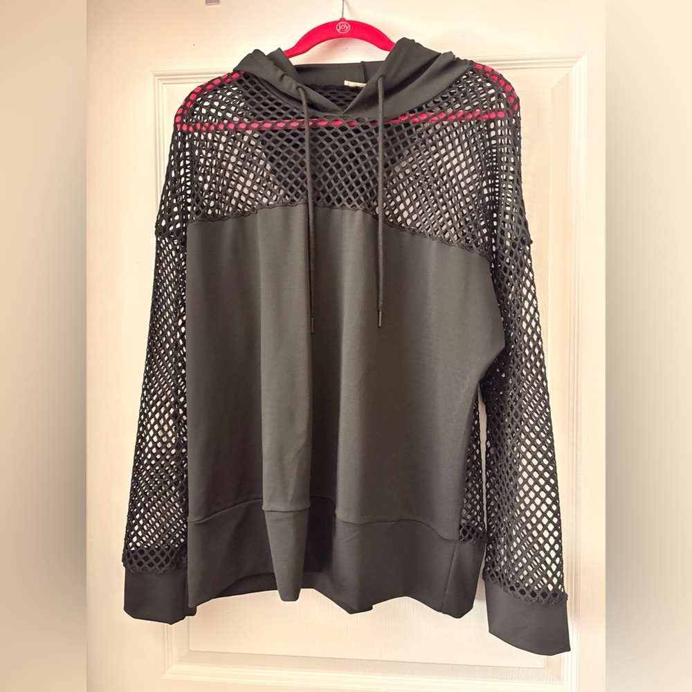Charcoal Black Spandex Plus Size Fishnet Blend Top